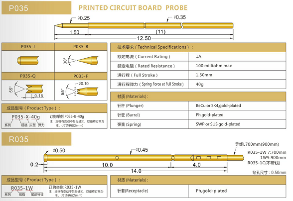 035测试探针规格、测试探针生产厂家