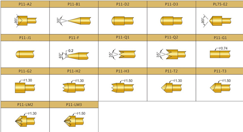 P11测试探针头型，华荣华测试探针选型，测试探针规格型号