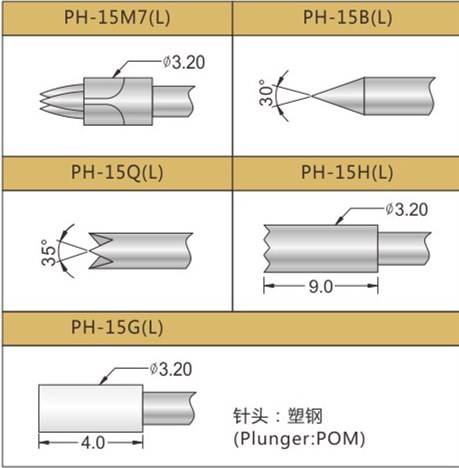 PH-15测试探针头型，华荣华探针选型头型